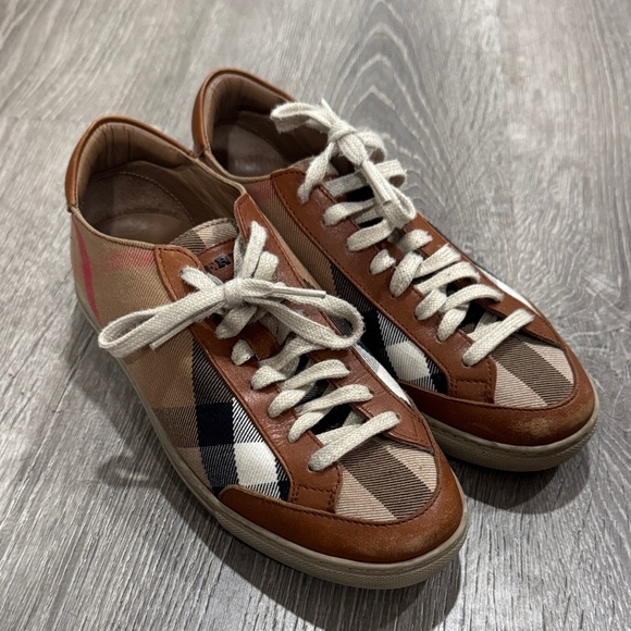 Burberry Brown and Beige Checkered Sneakers - Picture 1 of 8